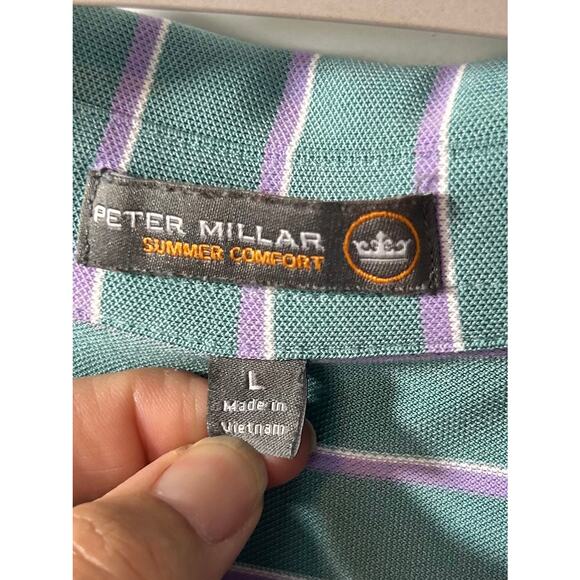 Peter Millar Summer Comfort Men’s Striped Golf Polo Shirt Multicolor‎ Size Large - Picture 8 of 10